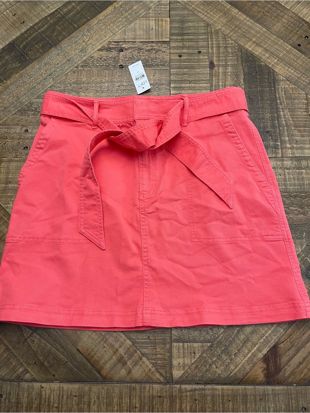 LOFT Tie Waist Pocket Utility Skirt in Coral Flare